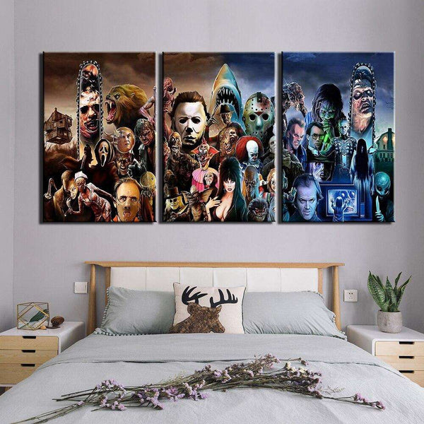 3 Panel Horror Film Characters Paintings WITH FRAME HQ Canvas Print