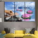 3 Panel canvas art Blue Sky Lotus water painting wall pictures for living room WITH FRAME HQ Canvas Print