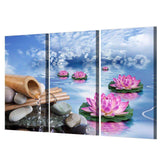 3 Panel canvas art Blue Sky Lotus water painting wall pictures for living room WITH FRAME HQ Canvas Print