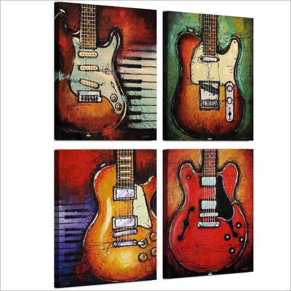 4 Panel art music Guitar wall pictures WITH FRAME HQ Canvas Print