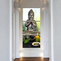 3 Panel Steine mit Blume Buddha Statue Malerei Wohnzimmer MIT RAHMEN HQ Leinwanddruck