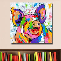 Hand Painted Wall art canvas oil painting Colorful Pig Animal Wall Art bedroom