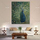 Hand Painted Peacock Canvas oil Painting home Decoration knife Peacock office decor