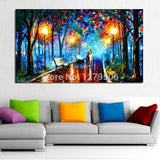 Big professional aritist Hand Painted Tree Landscape Wall Art Lover Rain Street Canvas