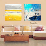 Hand Painted Modern Blue and Yellow Abstract Oil painting on Canvas Wall Art Cuadro Decoracion