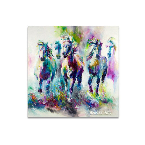 top Artist Hand Painted Wall Decorative canvas Eight Horses colorful horse Painting decor