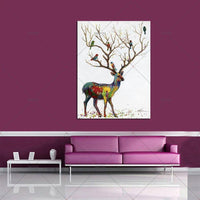 Hnadmade deer pictures paintings Hand Painted canvas cartoon animal oil paintings Colorful deer or bedroom