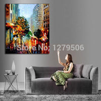 Hand Painted On Canvas knife thick oil painting street view Modern Hand Painted picture for Room home Decor no Framed