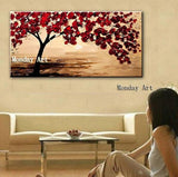 Aritist Hand Painted Textured Palette Knife Red Flower Modern Abstract Canvas picture Decor