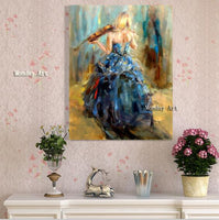 Hand Painted Modern Violin Girl On Canvas Wall Art For Living Roon