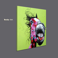 Hand Painted Modern Abstract Crazy Horse Portrait Painting Green Background Pure Hand Painted Unique on Canvas