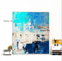 Hand Painted Modern Blue and Yellow Abstract Oil painting on Canvas Wall Art Cuadro Decoracion