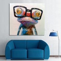 Hand Painted Modern Abstract Cartoon Animal On Canvas Pig Wearing Glasses Wall Art