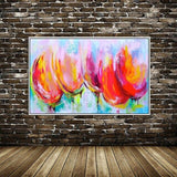 Hand Painted Abstract 3D Red flower Canvas Painting Wall Art Flower Oil Paintings artwork bedroom