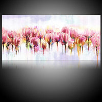 Pink Tulip Flowers on Canvas Hand Painted Acrylic Floral Paintings Hand Painted Flower