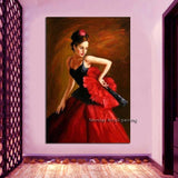 Pop art hand-painted modern abstract GIRL oil painting on canvas beautiful red dress girl decorative artwork