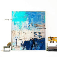 Hand Painted Modern Blue and Yellow Abstract Oil painting on Canvas Wall Art Cuadro Decoracion