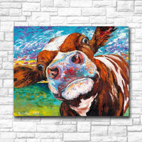 Hand Painted Graffiti Art Curious Cow Wall Art Canvas Painting Wall Art