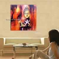 Hand Painted Thai oil painting Buddha Retro face classical Head Portrait Home decoration Buddha art India on canvas