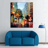 Hand Painted On Canvas knife thick oil painting street view Modern Hand Painted picture for Room home Decor no Framed