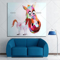 Mintura Art Hand Painted Cow Pig Canvas Oil Paintings Colorful Dog Modern Abstract Animal Wall Art Kid's Room Decor d