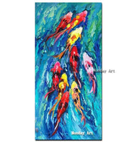 High quality Hand Painted Landscape Nine Koi Fish painting Wall Canvas goldfish for home decoration