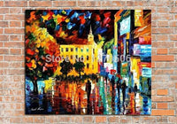 Hand Painted On Canvas knife thick oil painting street view Modern Hand Painted picture for Room home Decor no Framed