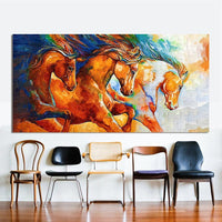 Canvas wall art Hand Painted Three Horses Running oil Painting Animal animal oil painting