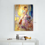 Hand Painted Modern Violin Girl On Canvas Wall Art For Living Roon