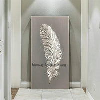 Hand Painted canvas oil paintings wedding decoration Wall art Golden silver feather home Decoration