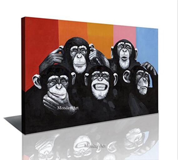 Hand Painted Modern Abstract Cartoon Animal On Canvas Abstract Gorilla Monkey