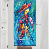 High quality Hand Painted Landscape Nine Koi Fish painting Wall Canvas goldfish for home decoration