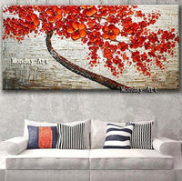 Aritist Hand Painted Textured Palette Knife Red Flower Modern Abstract Canvas picture Decor