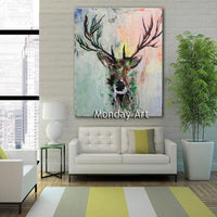 Hand Painted Wall Art Animal Canvas Art Abstract Water color Deers