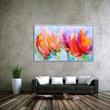 Hand Painted Abstract 3D Red flower Canvas Painting Wall Art Flower Oil Paintings artwork bedroom