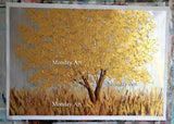 Hand Painted Modern Canvas Art Knife Golden Tree Paintings For Home Hotel Decor Wall Art