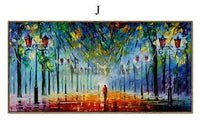 Hand Painted Lover Rain Street Tree Lamp Landscape Canvas Wall Art paintings