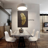 Hand Painted canvas oil paintings wedding decoration Wall art Golden silver feather home Decoration