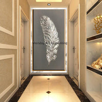 Hand Painted canvas oil paintings wedding decoration Wall art Golden silver feather home Decoration