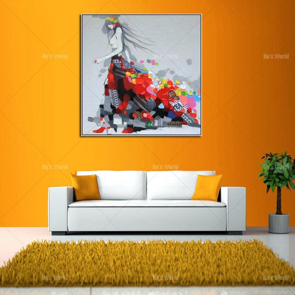 Pure Hand Painted Pop Art Colorful Abstract Art Sexy Girl Nude Art Canvas Painting Wall Art Wall