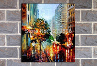 Hand Painted On Canvas knife thick oil painting street view Modern Hand Painted picture for Room home Decor no Framed