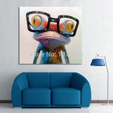 Hand Painted Modern Abstract Cartoon Animal On Canvas Pig Wearing Glasses Wall Art