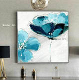 High qualitly Hand Painted Light Blue Color Flower On Canvas Abstract Flower bedroom