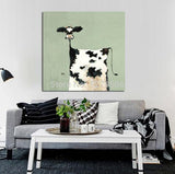 Hand Painted Modern Abstract Cartoon Animal On Canvas Pig Wearing Glasses Wall Art