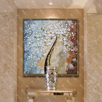 Hand Painted Golden White Money Tree painting Modern Abstract flower on canvas wall art picture home decoration