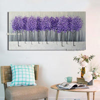 Hand Painted Purple Flower oil painting Abstract European style landscape oil painting tree on Canvas