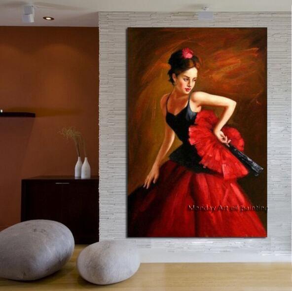 Pop art hand-painted modern abstract GIRL oil painting on canvas beautiful red dress girl decorative artwork