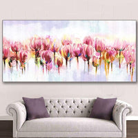 Pink Tulip Flowers on Canvas Hand Painted Acrylic Floral Paintings Hand Painted Flower