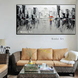 Hand Painted Canvas Paintings Paris Street Scenery Colorful Europe Streetscape picture Wall Art