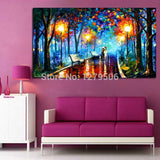 Big professional aritist Hand Painted Tree Landscape Wall Art Lover Rain Street Canvas